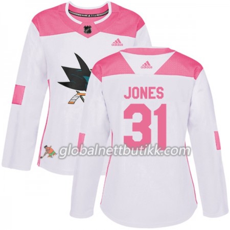 San Jose Sharks Hockeydrakt Martin Jones 31 2017-2018 Hvit Rosa Fashion Adidas Authentic - Dame